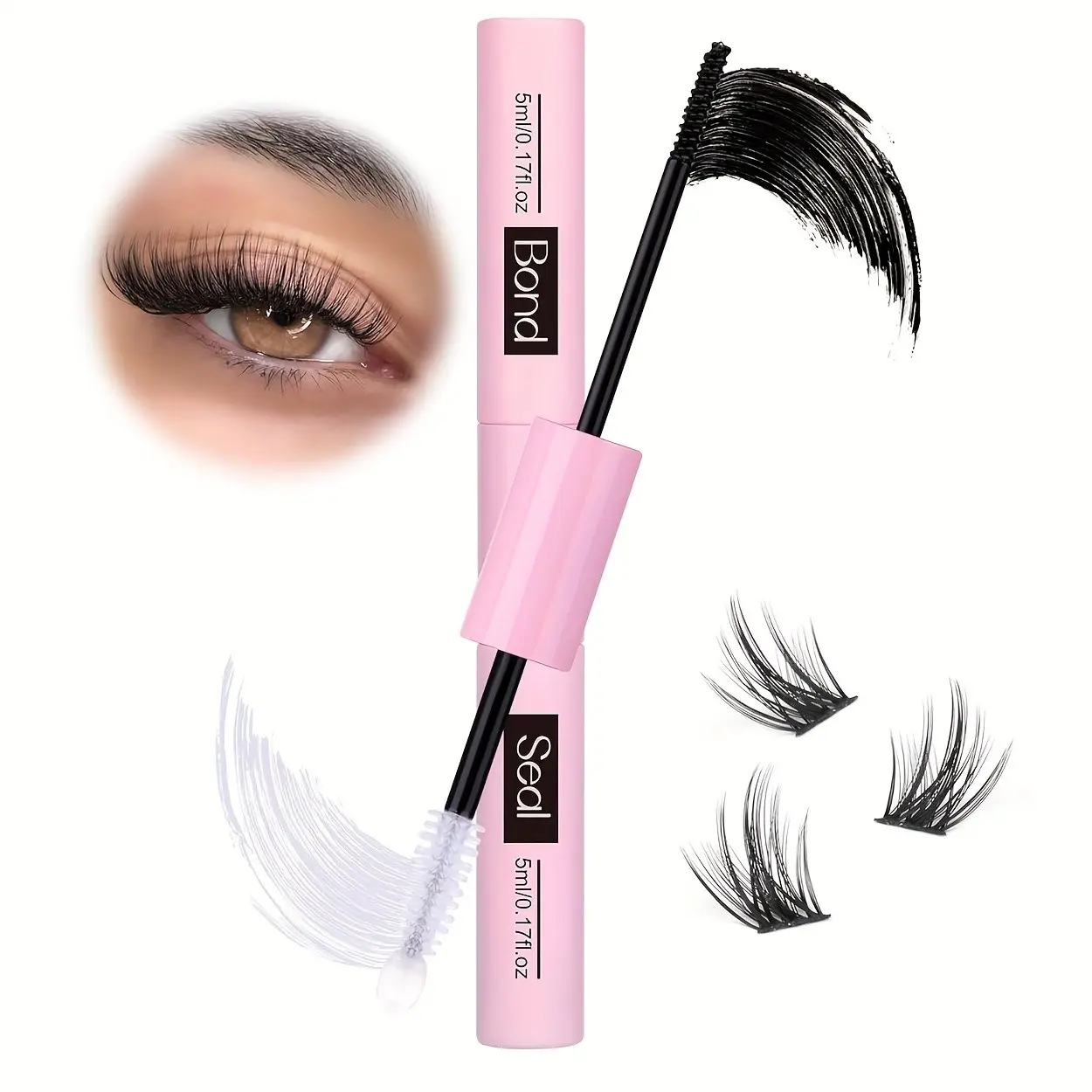 Bond and Seal Lash Glue Strong Hold Lash Cluster Glue 2 in 1 Lash Bond and Seal Waterproof Long Lasting Cluster Lash Glue Eyelash Extensions Makeup Cosmetic Eyelash Waterproof Eyelash Clusters Eyelash Bonding Glue Eyelash Adhesive