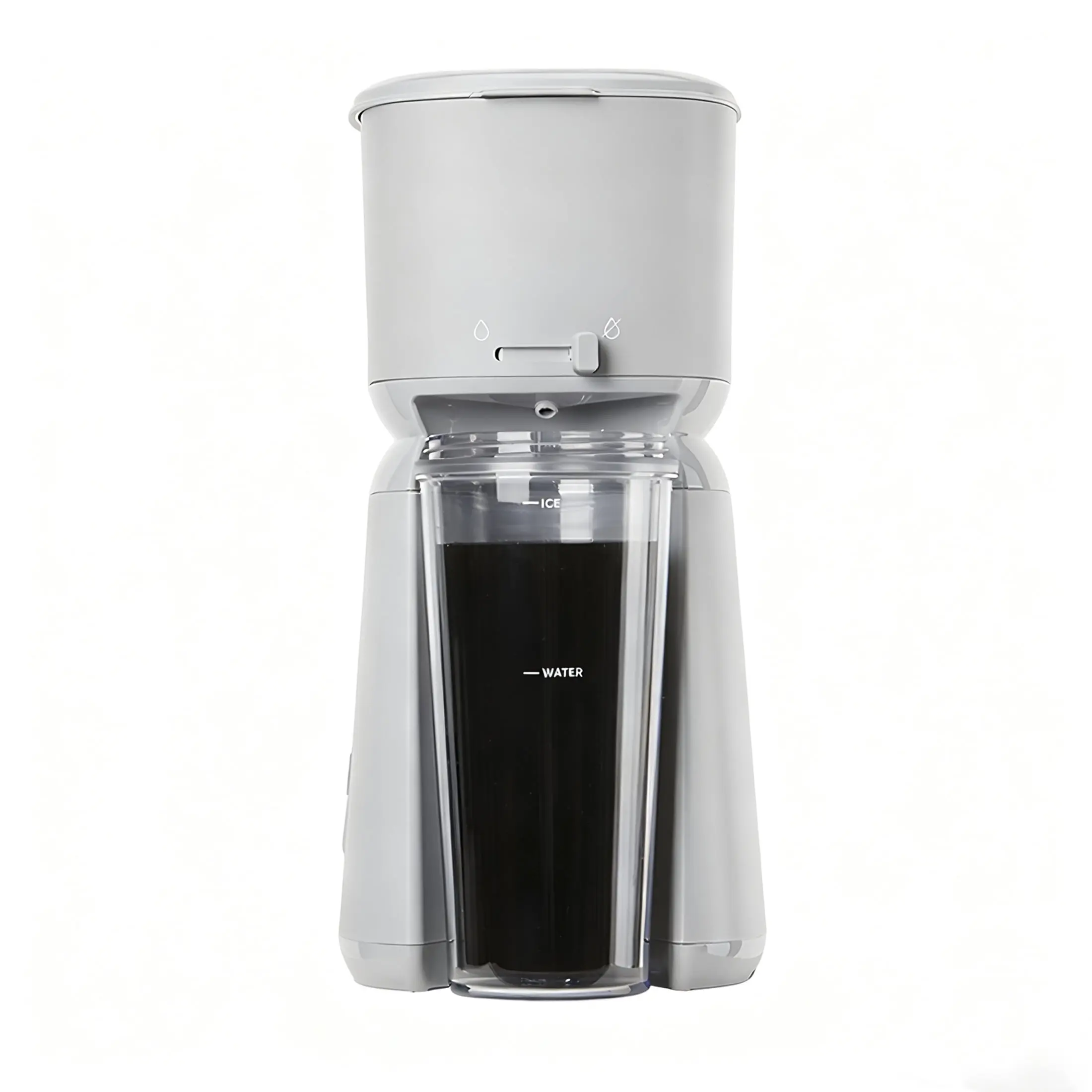 Mainstays Single Serve Iced Coffee Maker, Soft Silver, with Reusable Filter and Travel Tumbler