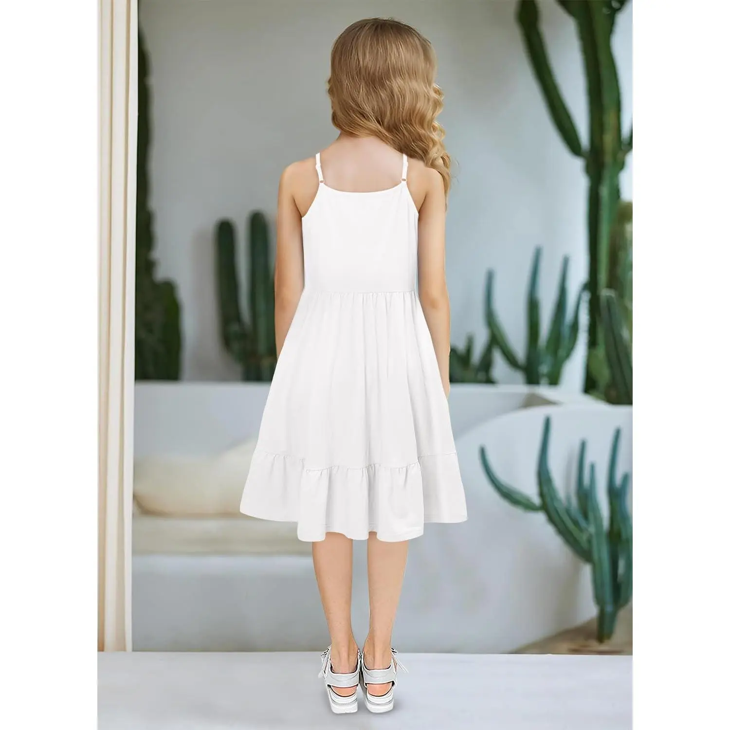 Girls Dress Casual Round Neck A Line Ruffle Sleeve Knee Length Dresses 4-13 Years Girls Dress Casual Round Neck A Line Ruffle Sleeve Knee Length Dresses 4-13 Years