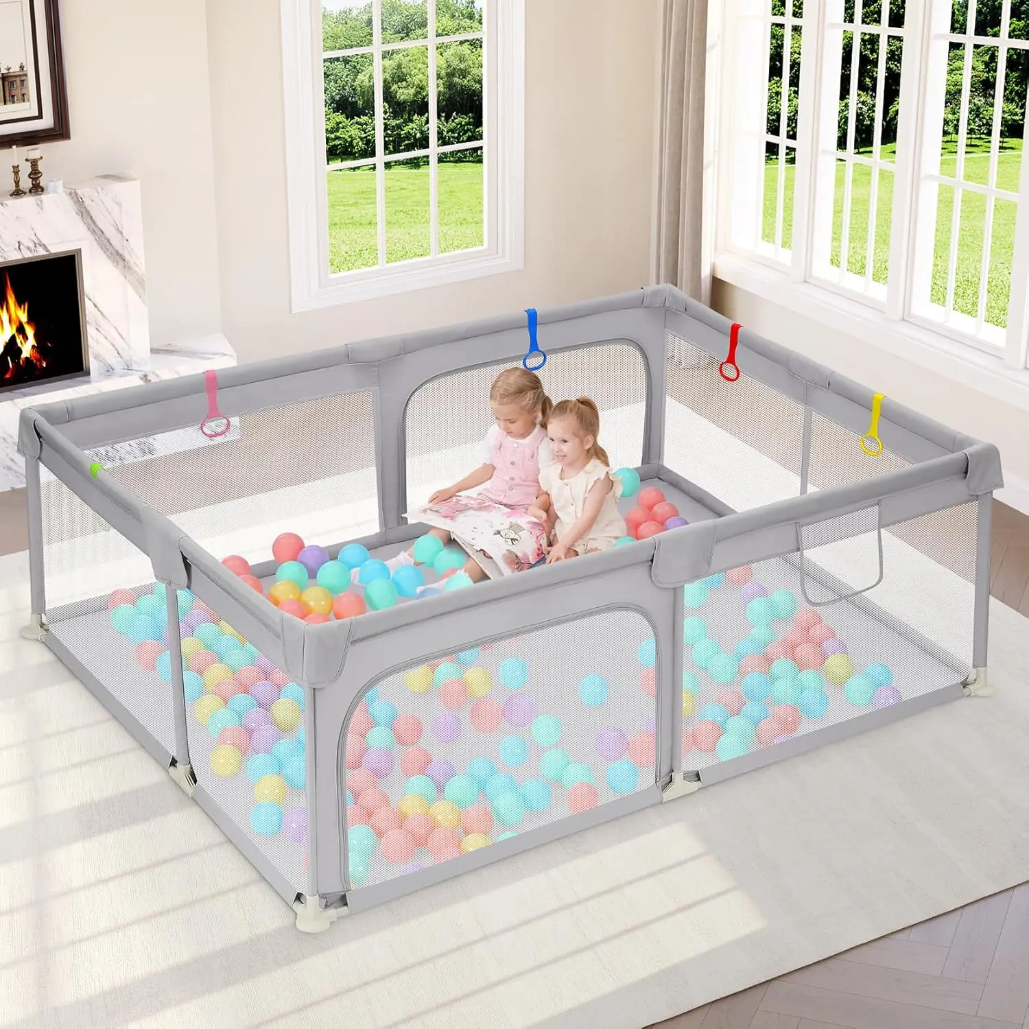Large Baby Playpen 71*47 Inch, Big Play Pens  Babies and Toddlers- Indoor & Outdoor Kids Safe Play Area, Soft Breathable Visible Mesh, Anti-Fall & Anti-Slip Design Baby Fence, Grey