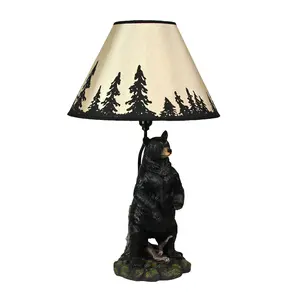 Arkadius Rustic Black Bear Resin 24 Inch Table Lamp with Forest Silhouette Shade Wildlife Cabin Decor Whimsical End Table Decorative Light 24 Inches High