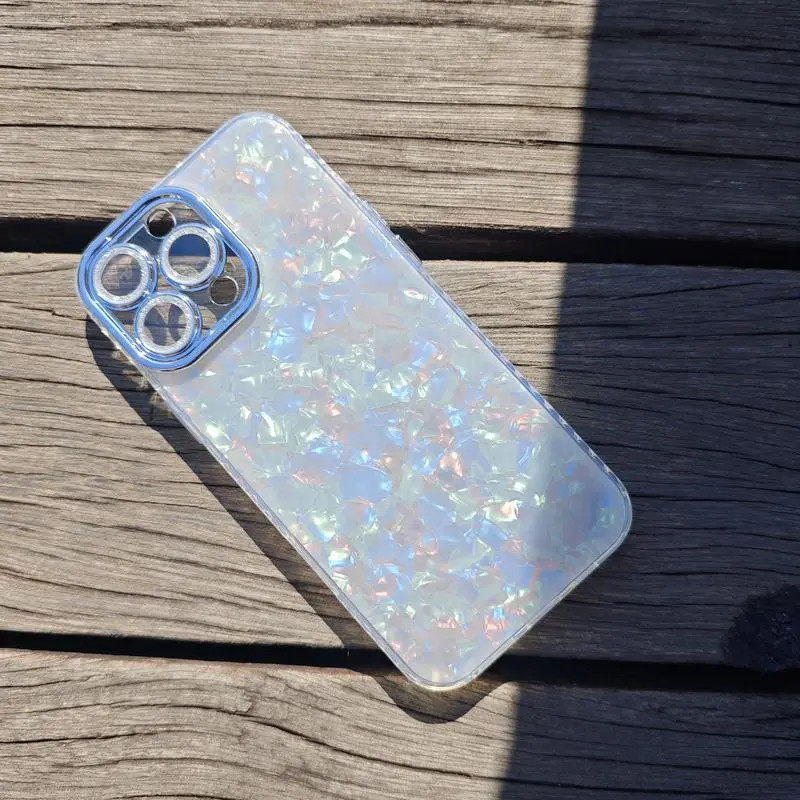 Luxury Shell Pattern Phone Case for 11/12/13/14/15/16 Series, Iridescent PC Back + TPU Edge, Elegant Protective Cover & Gift for Valentine’s, Halloween, Christmas, Protective Cover and Casing for Smartphone & Cellphone