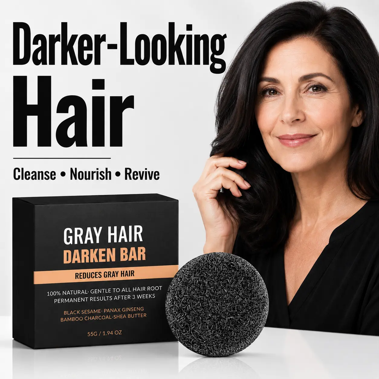 Gray Hair Darken Bar Soap, Natural Formula with Black Sesame & Ginseng, Gentle Cleansing Nourishing Hair Care Bar, Helps Reduce Gray Hair, Moisturizes Scalp, For Daily Hair Cleansing for Men & Women