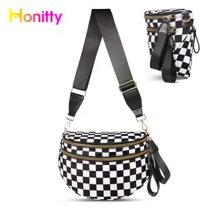 HONITTY Women's Checkered Crossbody Bag, Athletic Large-Capacity Nylon Waist Bag Wallet with Adjustable Shoulder Strap, Trendy Versatile Design for Casual Outings, Travel, Crossbody Bags For Women
