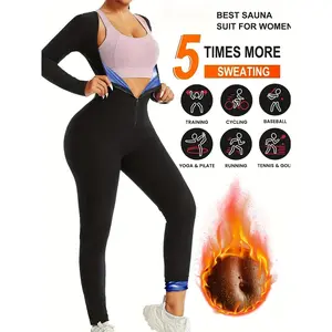 Women's Autumn and Winter Sauna Sweatshirt, Long Sleeve Body Shaper, Yoga Bodysuit, Thermal Sports Bodysuit, Zippered Fitness Bodysuit, Suitable for Running and Fitness, Sauna Suit, Sauna One-Piece