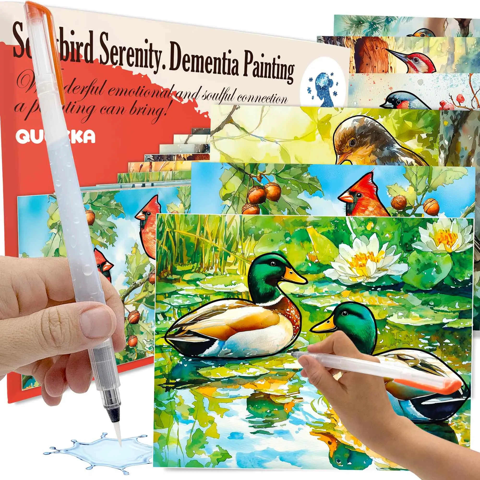 QUOKKA Reusable Water Doodle Set, Songbird Serenity Water Painting Activities for Seniors with Dementia-Alzheimer’s Arts & Crafts Supplies
