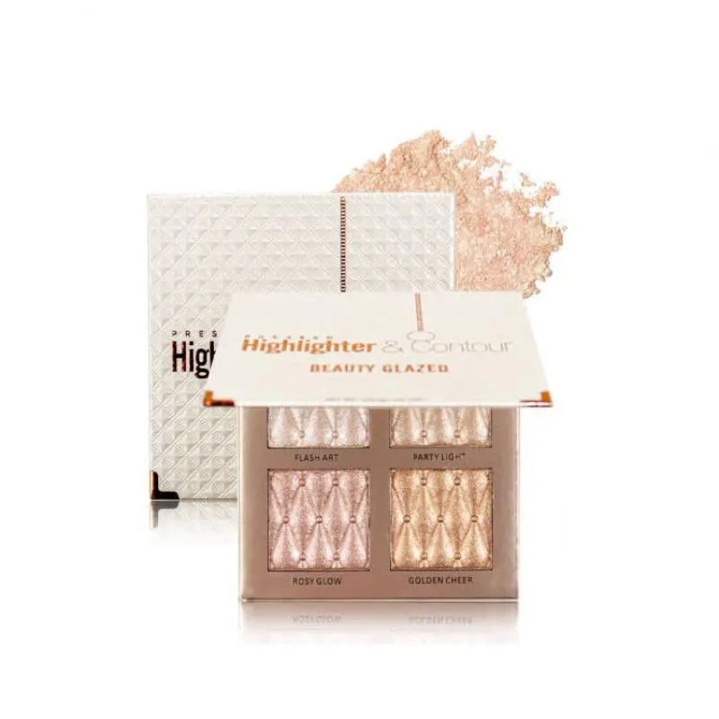 4 Color Highlighter Palette, Long Lasting Shimmering Highlighter Makeup Palette, Facial Contouring Highlighter Powder, Makeup Product, Glitter Highlighter, Shimmer Sparkle Palette, Glow Seeker Highlighter, Beauty Highlighters