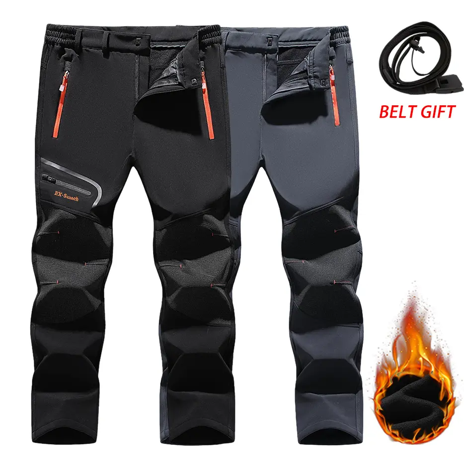 2Pcs Men's Waterproof Softshell Sports Pants with FleeceLining,Reinforced Knees, Belt Included, Multiple Colorsfor Outdoor Adventure Athletic Outfits Athletic Wear