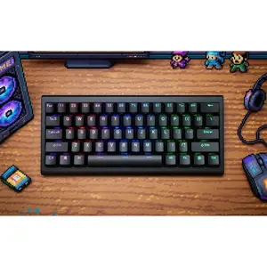 Kinesis Gaming TKO Mechanical Keyboard | Clicky White Switches | 60% Layout | Split Spacebar | Hotswap | PBT Keycaps | Aluminum Body | SF Shock Limited Edition Travel Case