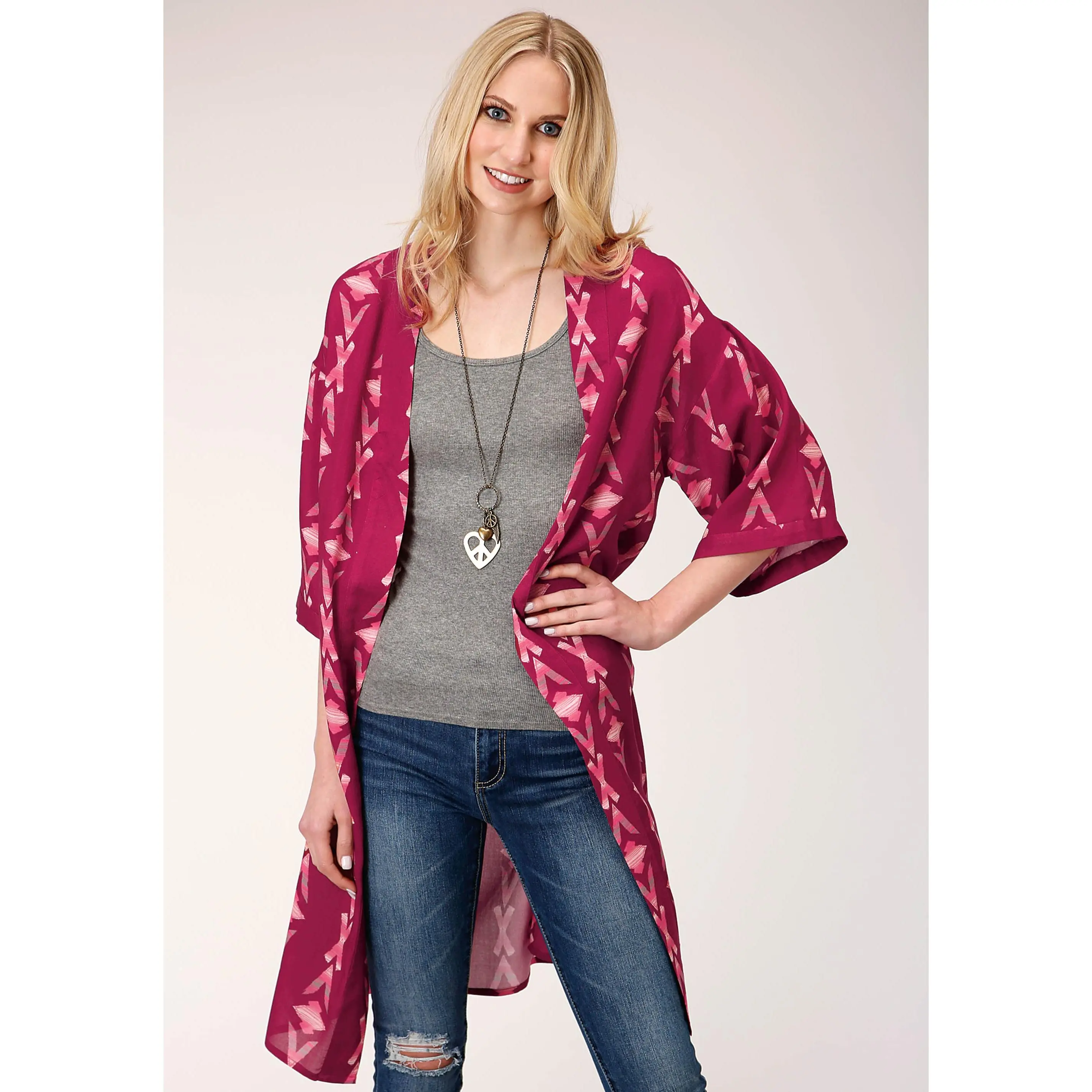 Womens  Wine Aztec Print Short Sleeve  Cardigan