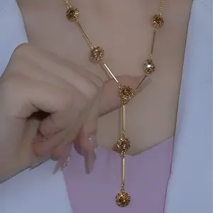 Trendy Y Shaped Necklace for Women, Chic Minimalist Gold Pendant, INS Style Fashion Collarbone Chain Jewelry 2025 New Design DZXL3534 Hoop Drop Earrings Crystal Accents