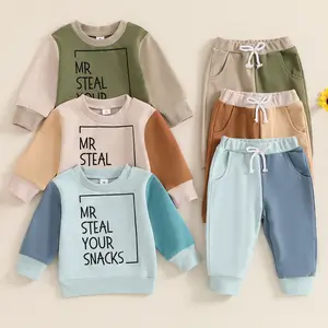 FOCUSNORM Toddler Baby Boy Outfits Long Sleeve Letter Print Sweatshirt Shirt Tops + Sweatpants Fall Winter Clothes Set