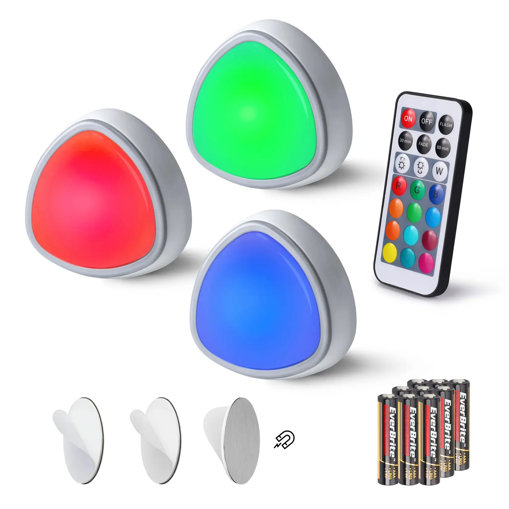 #fathersdaygift EverBrite Tap Light, LED Puck Lights, Wireless Push Lights, Remote Controlled Closet Lights with 12 RGB Colors, Perfect for Under Cabinet, Closets, Pantry, with 9 AAA Batteries