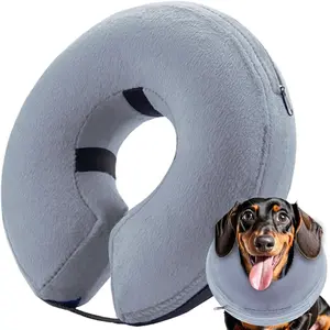 Inflatable M Size Soft Blow-up Protective Recovery Comfy Elizabethan Collar After Surgery for Medium Dog Cat Prevent Licking, Grey