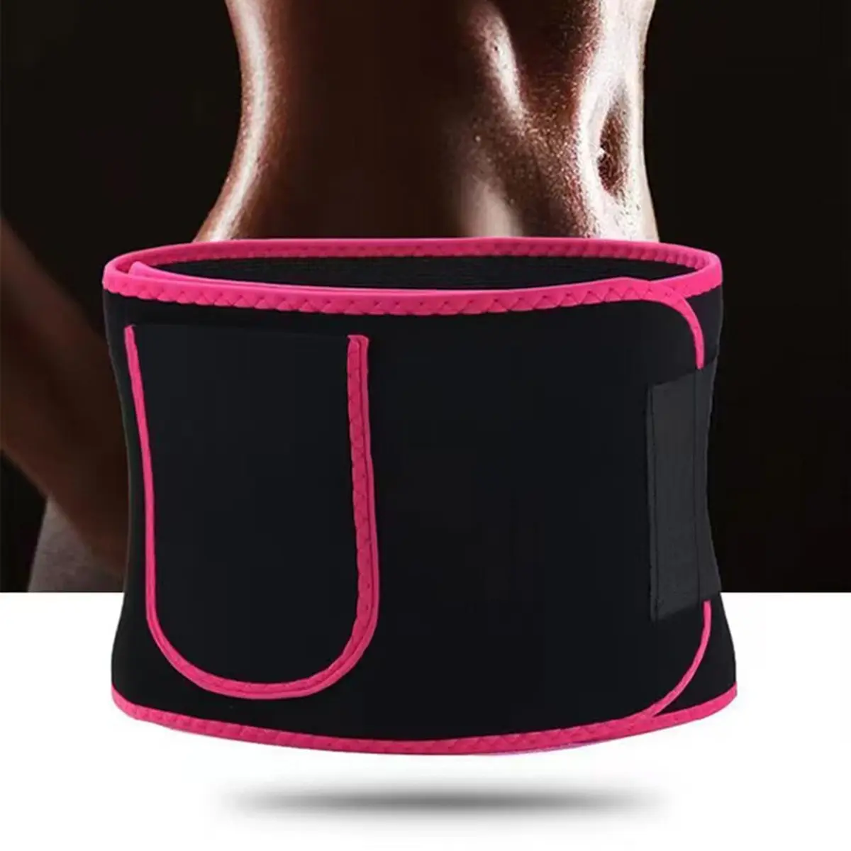 Waist Trainer Belt with Phone Pocket Pink Black, Neoprene Sweat Waist Trimmer for Weight Loss, Adjustable Fitness Belt for Women Men Gym Yoga Running