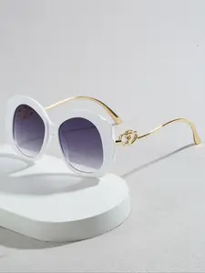 Women's Round PC Frame Retro Sunglasses, Heart Decorated Arms, Suitable for Daily Wear, Stylish Eyewear Accessories for Women
