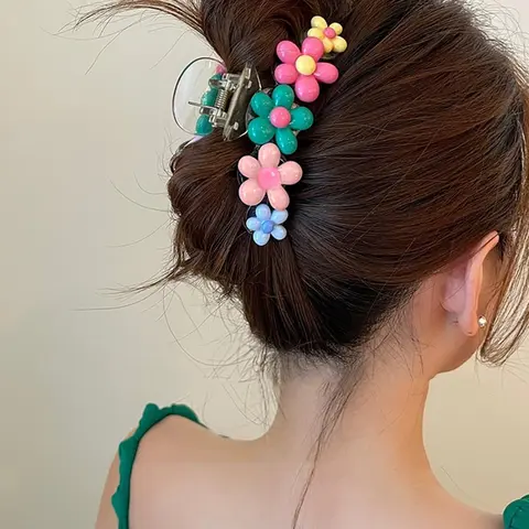 1pc Candy-Colored Dopamine Flower, Hibiscus Flower Y2k Style Sparkly Star Hair Clip For Girls Boho Summer Hair Claw Hair Clips, School Stuff, College Fall Winter Claw Clip Hair Accessories For Women, Vacation, Fun Hair Clips, Super Cute Clips
