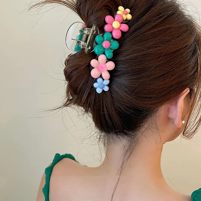1pc Candy-Colored Dopamine Flower, Hibiscus Flower Y2k Style Sparkly Star Hair Clip For Girls Boho Summer Hair Claw Hair Clips, School Stuff, College Fall Winter Claw Clip Hair Accessories For Women, Vacation, Fun Hair Clips, Super Cute Clips