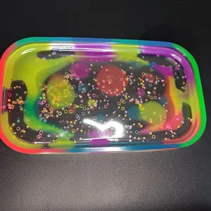 Glow in the Dark Epoxy Resin Tray - Colorful rectangular Design with Sparkling Glitter Inside