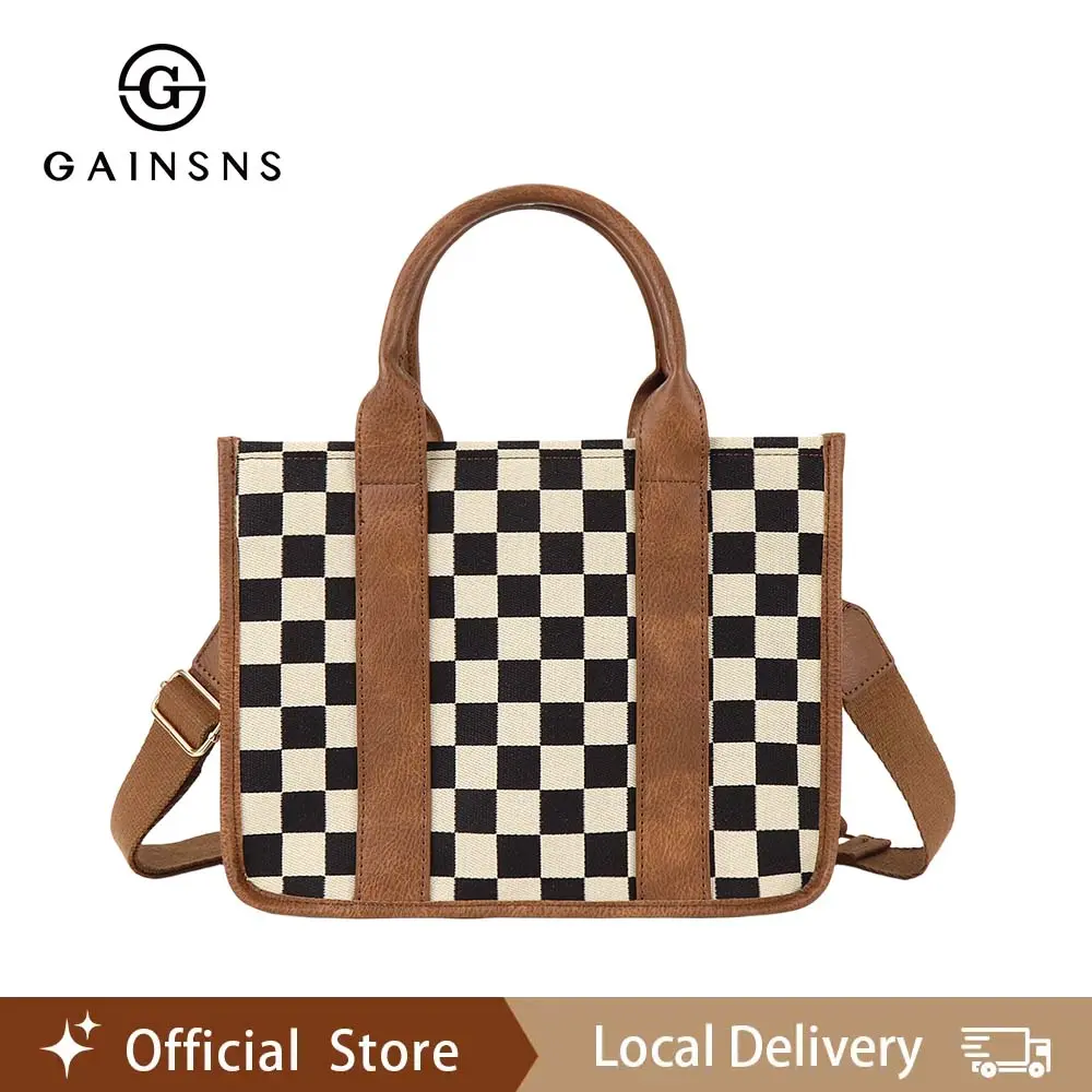 GAINSNS Checkerboard Plaid Checkered Tote Bag for Women, Fashionable Shoulder Bag for Women, Casual Trendy Versatile High-quality Daily Commuting Satchel Bag, Girl Fashionable Shopping Bag, Ladies Purse