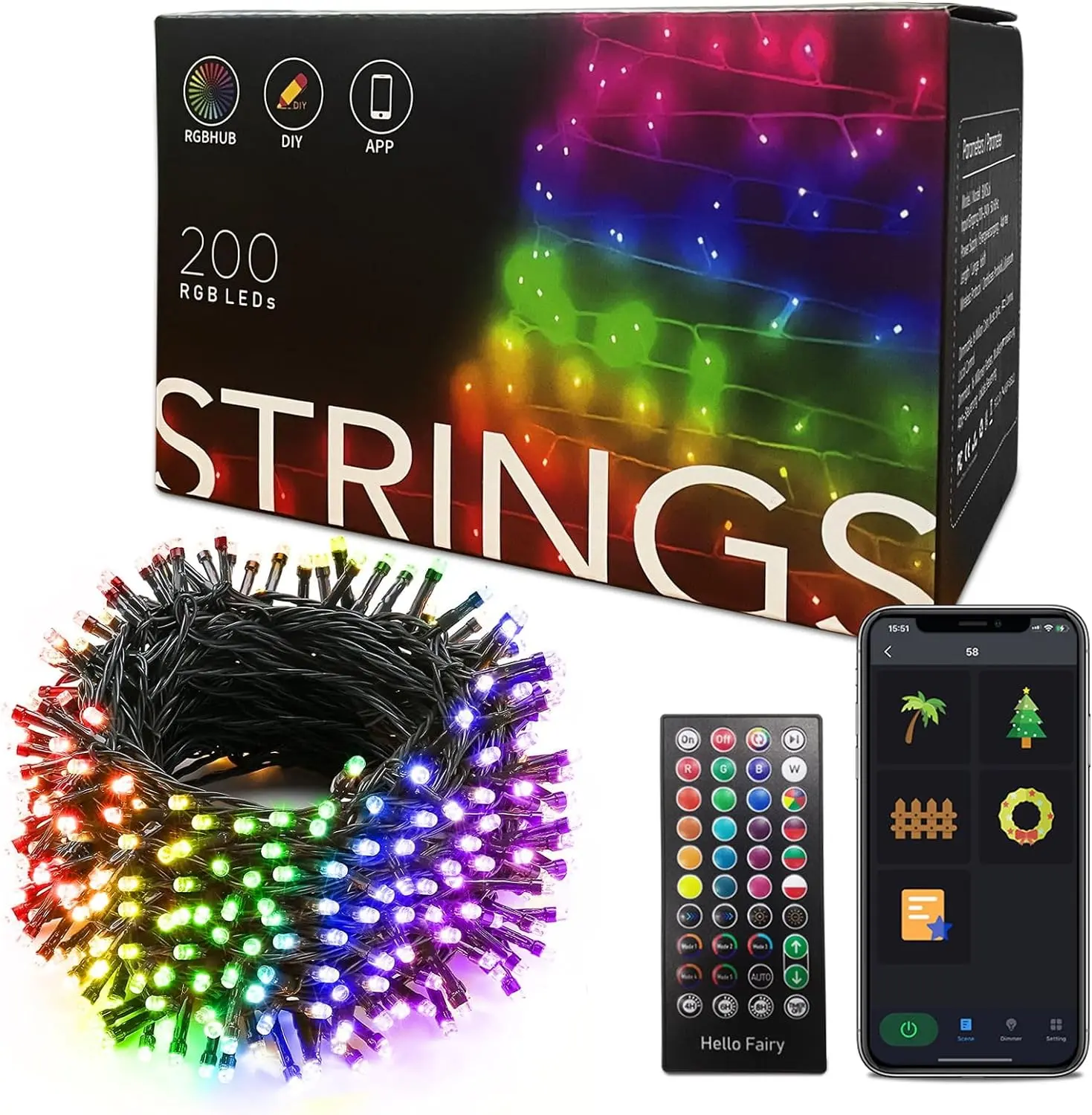 Dynamic Smart Programmable Christmas RGB String Lights Outdoor Indoor App-Controlled