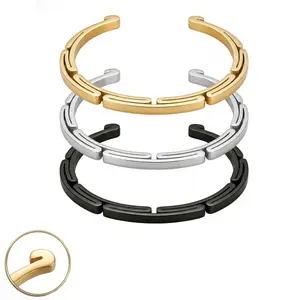 Stainless Steel Openwork Geometric Palindrome Bracelet-Bangle, Punk-Style Multi-Layered Costume Jewelry for Daily Wear & Spring Festival Gifting, yes