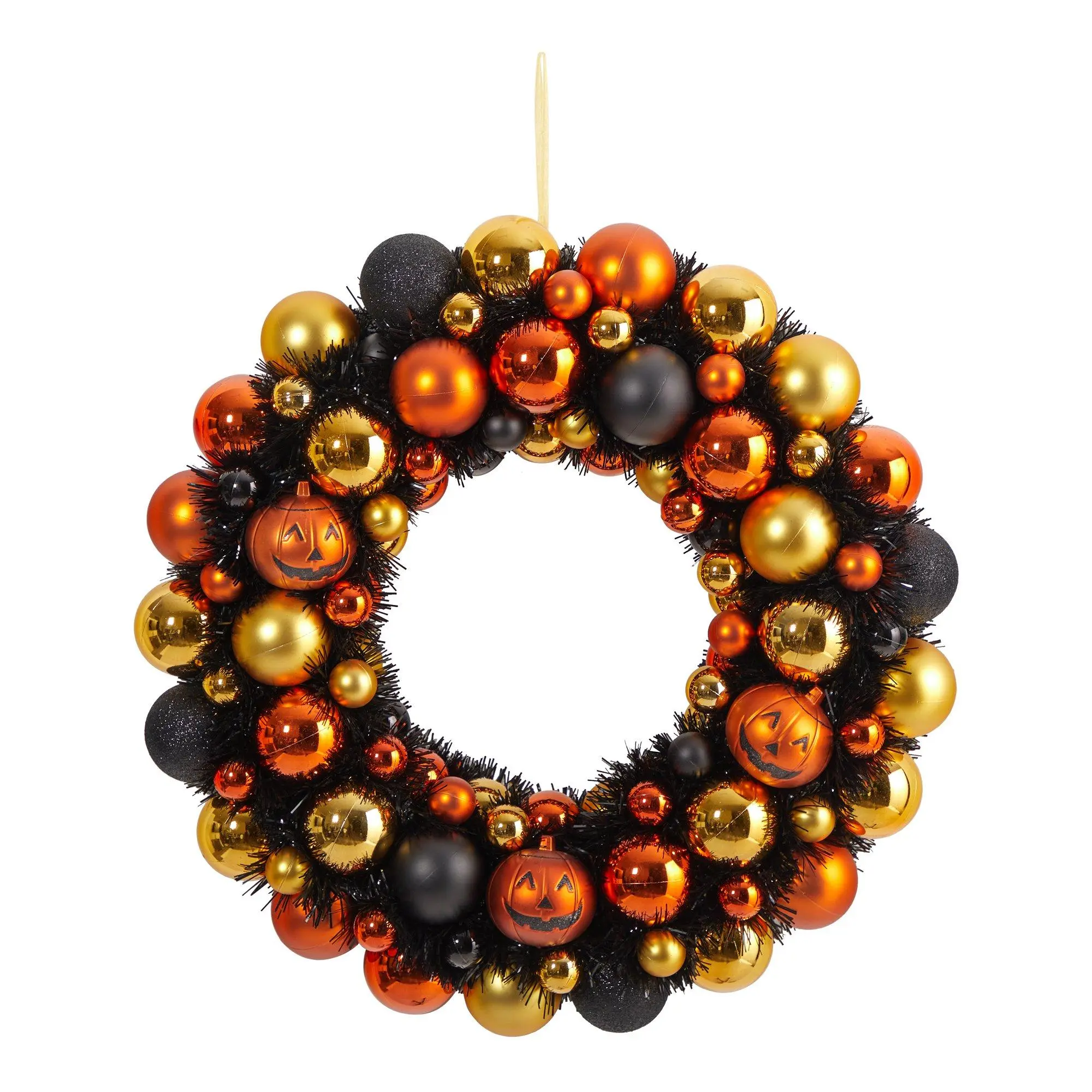 19in Round Creepy Shatterproof Safe Artificial Pumpkin Wreath - Hangable Indoor Halloween Jack-O'-Lantern Pumpkin Decor, Home Supplies, Garlands & Swags