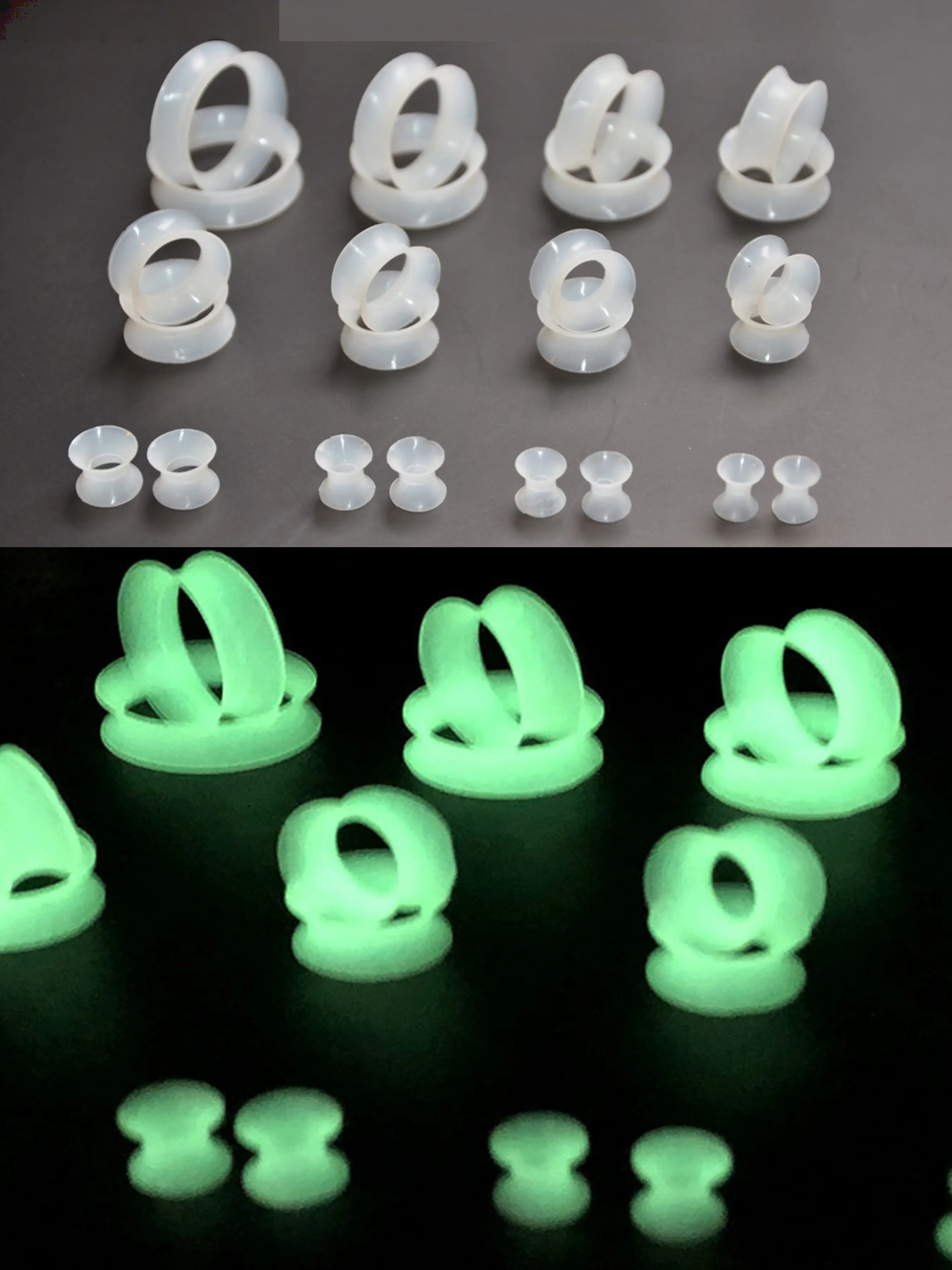 Glow in the Dark Ear Flesh Tunnel Plugs, Soft Flexible Silicone Ear Expanders, Double Flared Body Jewelry, Body Piercing Jewelry for All Seasons