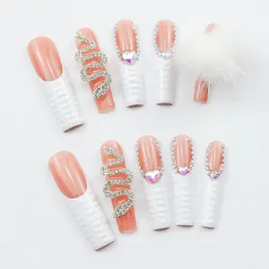 FRENCH TIP LONG SQUARE (Length 1.5） Sophia Handmade Press On Nails Fake Nails Nail Care