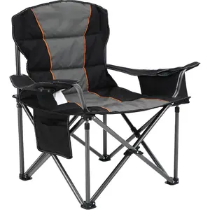 Heavy Duty Camping Chair 500LBS Capacity, Oversized Folding Chair for Heavy People, Padded Portable Outdoor Chair with Cooler Bag & Cup Holder for Camping, Fishing, Beach