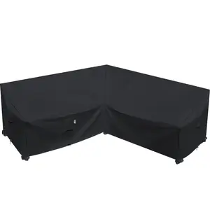 Flexiyard Heavy Duty Outdoor Sectional Sofa Cover, 90"x90" Waterproof 600D Patio Sectional Couch Cover, Lawn Patio Furniture Cover (Midnight Black, V-Shaped-90 x 90")