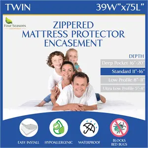 Twin Size Zippered Bed Bug Mattress Protector Waterproof Encasement Hypoallergenic Premium Bedbug Cover White