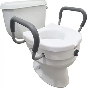 Lock Raised Toilet Seat With Handles, 5" Toilet Seat Riser with Arms, Handicap Raised Toilet Seat For Seniors and Elevated Toilet Seat