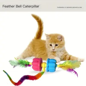 Interactive Cat Toy with Sound Bell, Caterpillar Rolling Ball, Artificial Feather, Engaging Self-Amusement, Fun Cat Plaything