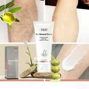 VGO Painless Hair Removal Cream for Women & Men, Hair removal cream for body, back & legs, All Skin Types, 4.06oz w/Spatula -A