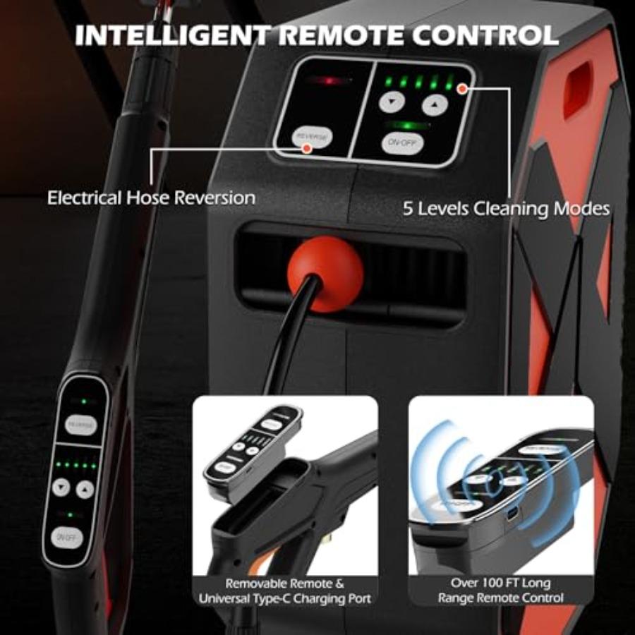 Wall Mounted Pressure Washer with 5000PSI High-Pressure Power 100FT Retractable Hose 5-Stage Adjustable Pressure Settings Foam