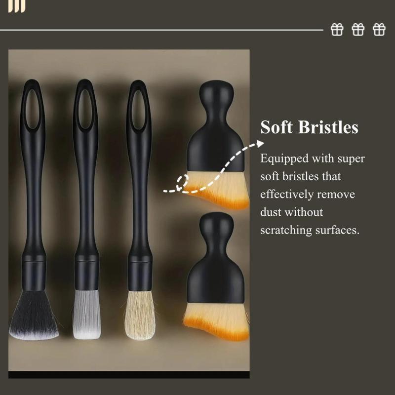 5PCS Car Detailing Brush Kit - Ultra Soft Boars Hair Car Interior Detailing Brushes, Includes 4 Different Brushes, Multi-use for Cleaning Interior or Exterior