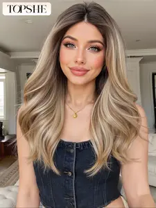 Topshe 16 Inch Short Wave Mono Lace Front Wig, Gradient, Synthetic Hair, No Bangs, Perfect for Parties & Daily Use, Natural Looking Wigs