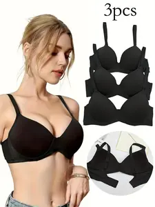 3-Pack Pure Push-Up Bras, Anti-Sagging, Comfortable Breathable, Underwire Back Clasp, Plus Size, All-Season New Design