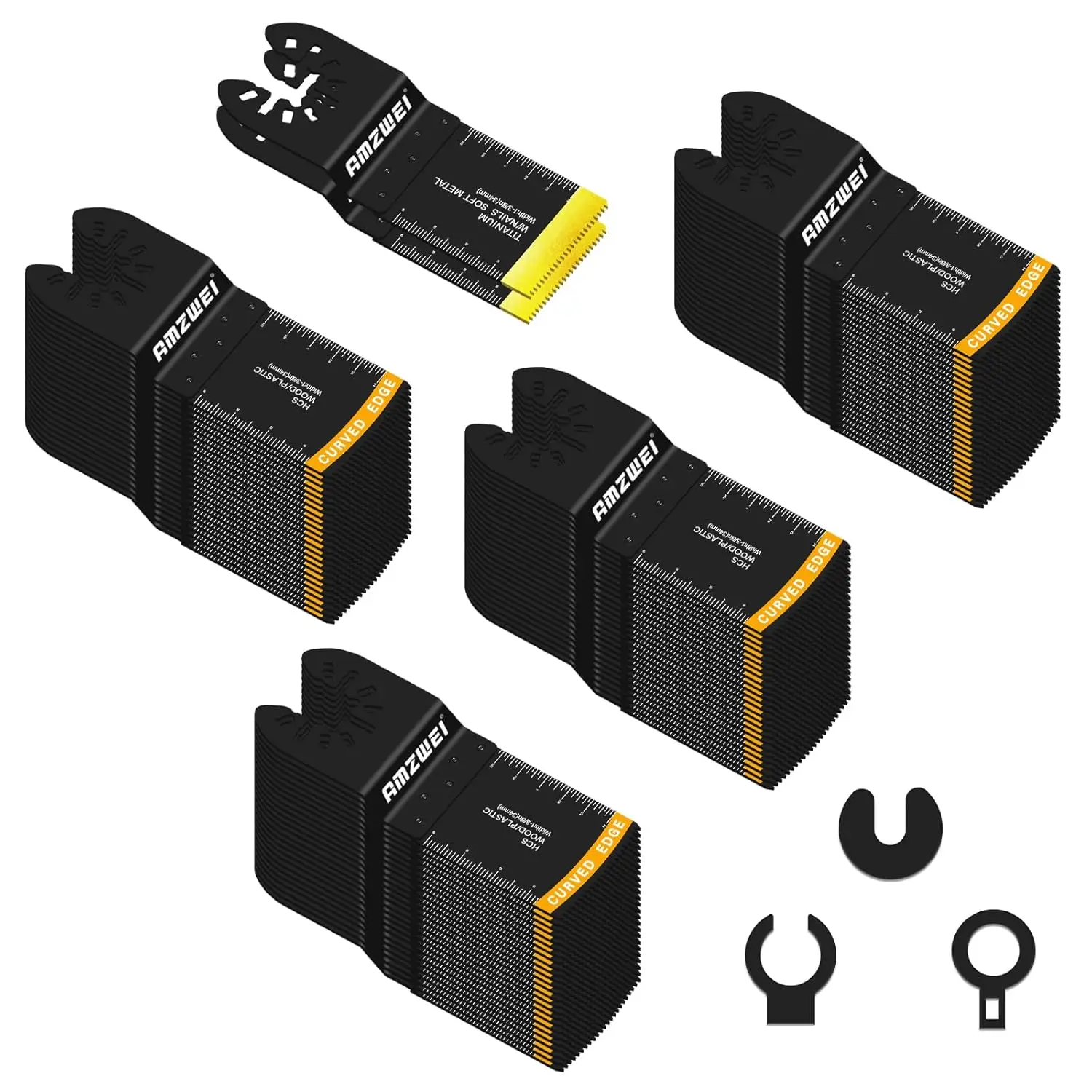 100-118Pcs Multi Tool Blades, Titanium and HCS Professional Oscillating Saw Blades for Wood Plastic Metal, Curved Edge Oscillating Tool Blades Fit for