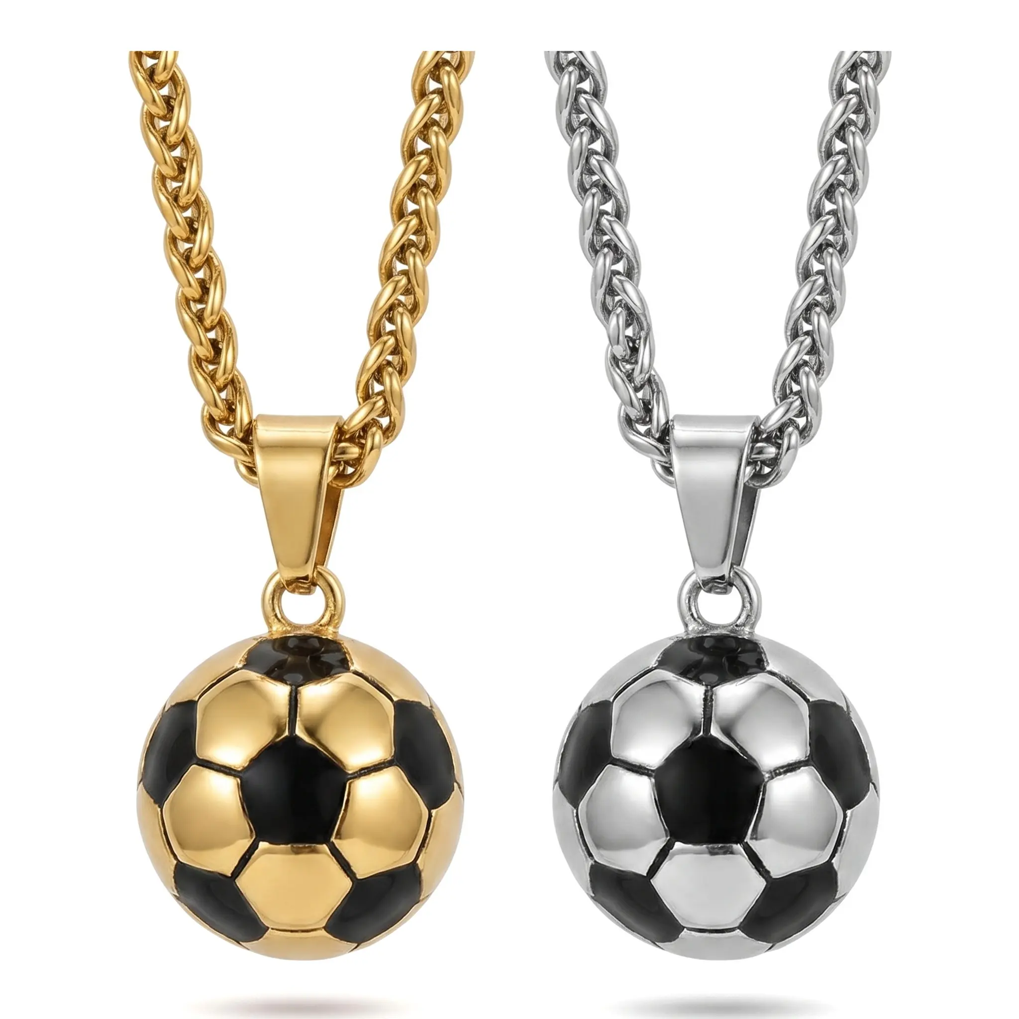 Sunselle 2 pcs Sport Necklace for Men Teen, Football / Soccer Pendant, Athlete Jewelry, Sprots Fan Gift. Crafted with Premium Stainless Steel Base & 18K Gold Plated Finish, 3D football pendant necklace