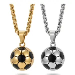 Sunselle 2 pcs Sport Necklace for Men Teen, Football / Soccer Pendant, Athlete Jewelry, Sprots Fan Gift. Crafted with Premium Stainless Steel Base & 18K Gold Plated Finish, 3D football pendant necklace
