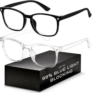 Blue Light Blocking Glasses TR90 Fashion Square Anti UV Ray Computer Gaming Glasses for Women Men 99% Blue Ray Blockers Comfortable Lightweight