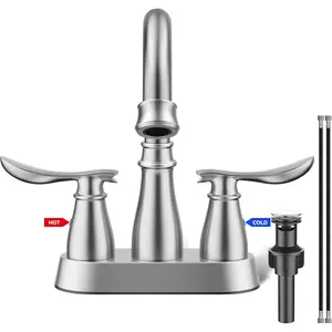 Bathroom Faucets, 4 Inch Centerset Faucet for Bathroom Sink 2 or 3 Hole, 2 Handle Bathroom Sink Faucet with Pop-up Drain, Llaves para Lavamanos de Baño, Modern Vanity Faucet (Brushed Nickel)