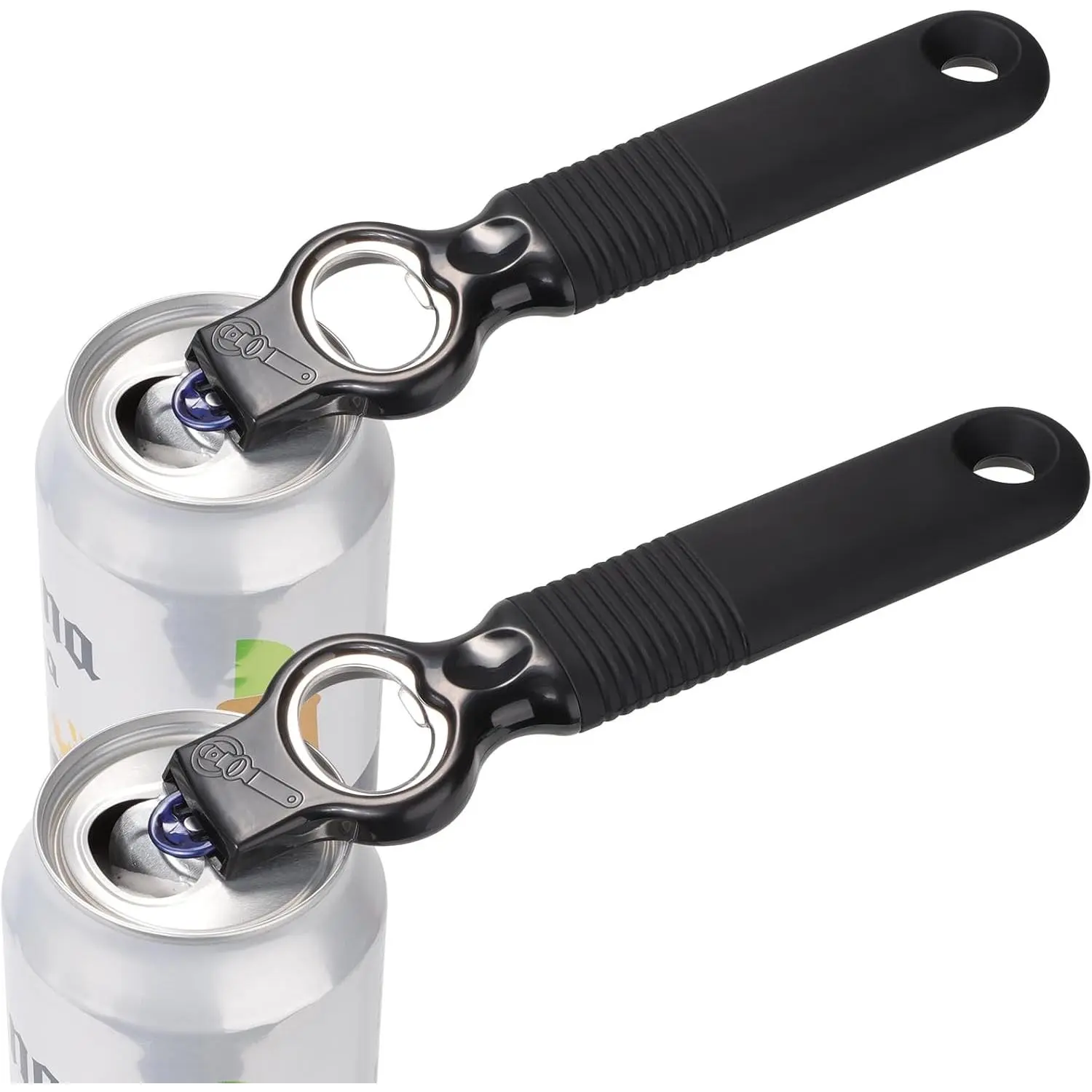 2-Pack Soda Can Opener and  Bottle Opener Bartender with Good Grip  Handle, Pop Top Can Tab Opener for Long Nails, Bottle Opener for  Hand and Seniors, Black