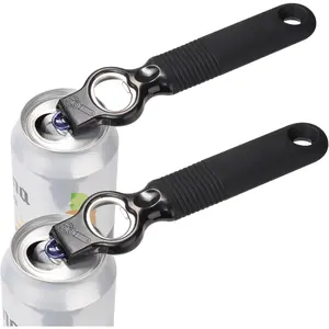2-Pack Soda Can Opener and  Bottle Opener Bartender with Good Grip  Handle, Pop Top Can Tab Opener for Long Nails, Bottle Opener for  Hand and Seniors, Black