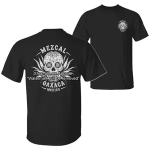 Mezcal Oaxaca Mexico Dia De Los Muertos Tequila Day Of The Dead T-Shirt, Trendy Hispanic Halloween Spooky Latina Season Back Side Graphic Design Unisex Cotton T-shirt for Men for Women Menswear Womenswear Top