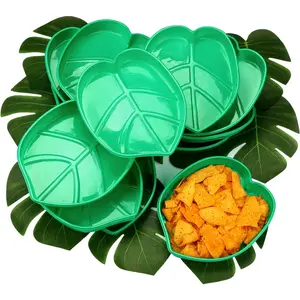 12 Set Palm Leaf Snack Tray Hawaii   Tray with Tropical Imitation Green  Leaves, Cookies Chips, Candy Dip, for Jungle  Luau Party Decorations Birthdays, 8.3 x 7 Inch