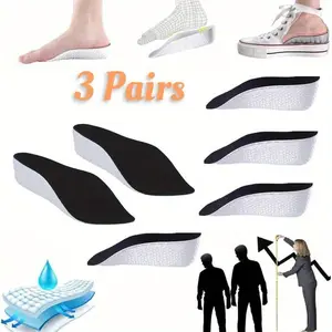 3 Pairs 3.5cm Orthotic High Cushion Insoles,Black Arch Support,Plantar Fasciitis & Flat Feet Relief,Unscented Flat Foot Correction Inserts for Men and Women Footwear Shoe