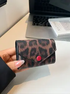Women's PU Fabric Classic Leopard Print Small Card Holder, Trifold Card Holder, Card Storage for Girls, Essential Office Accessory, Birthday Gift, Fashionable Compact Wallet, Casual Trendy Wallet